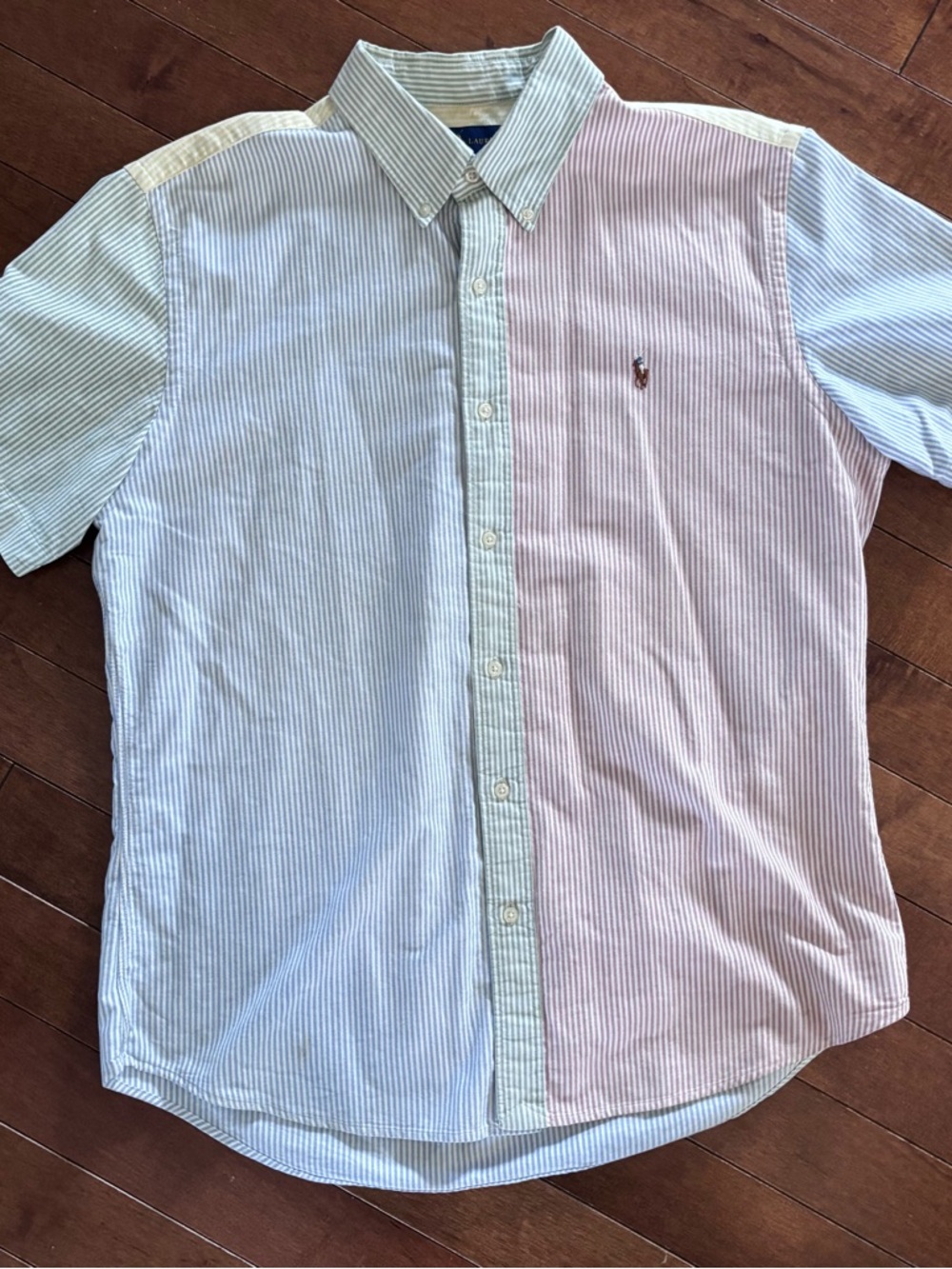 Polo by Ralph Lauren Men’s Short-Sleeve Button-Down Shirt — Blue, Pink & Cream